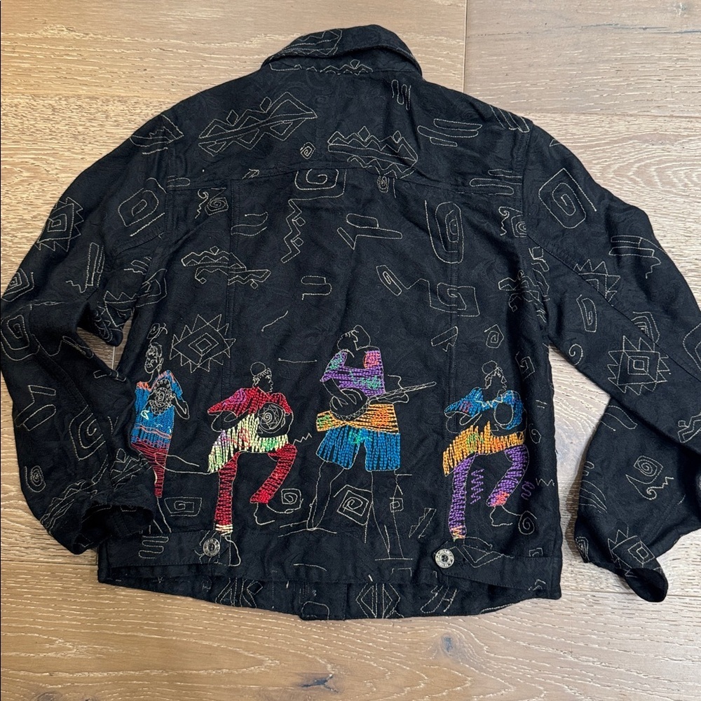 Chico’s Embroidered Boho Jacket Black Artistic Tribal Statement Piece size 0 - Picture 10 of 11